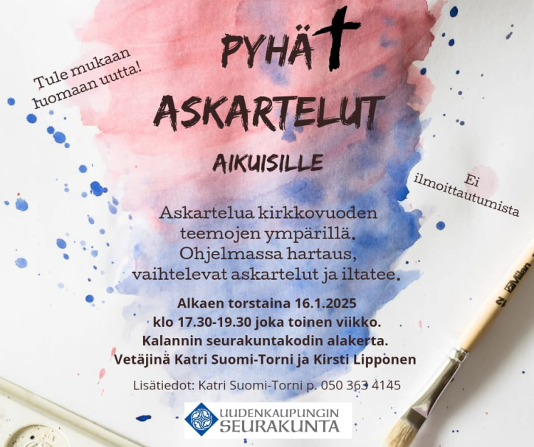 Pyhät askartelut kerho kokoontuu Kuvassa kerrotaan milloin ja missä pienryhmä kokoontuu