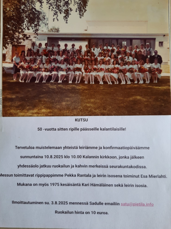 Kutsu 50-vuotta sitten ripille päässeille kalantilaisille!