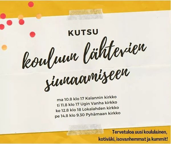 Kouluun lähtevien siunaaminen Värikkäällä pohjalla kutsu kouluun lähtevien siunaamiseen