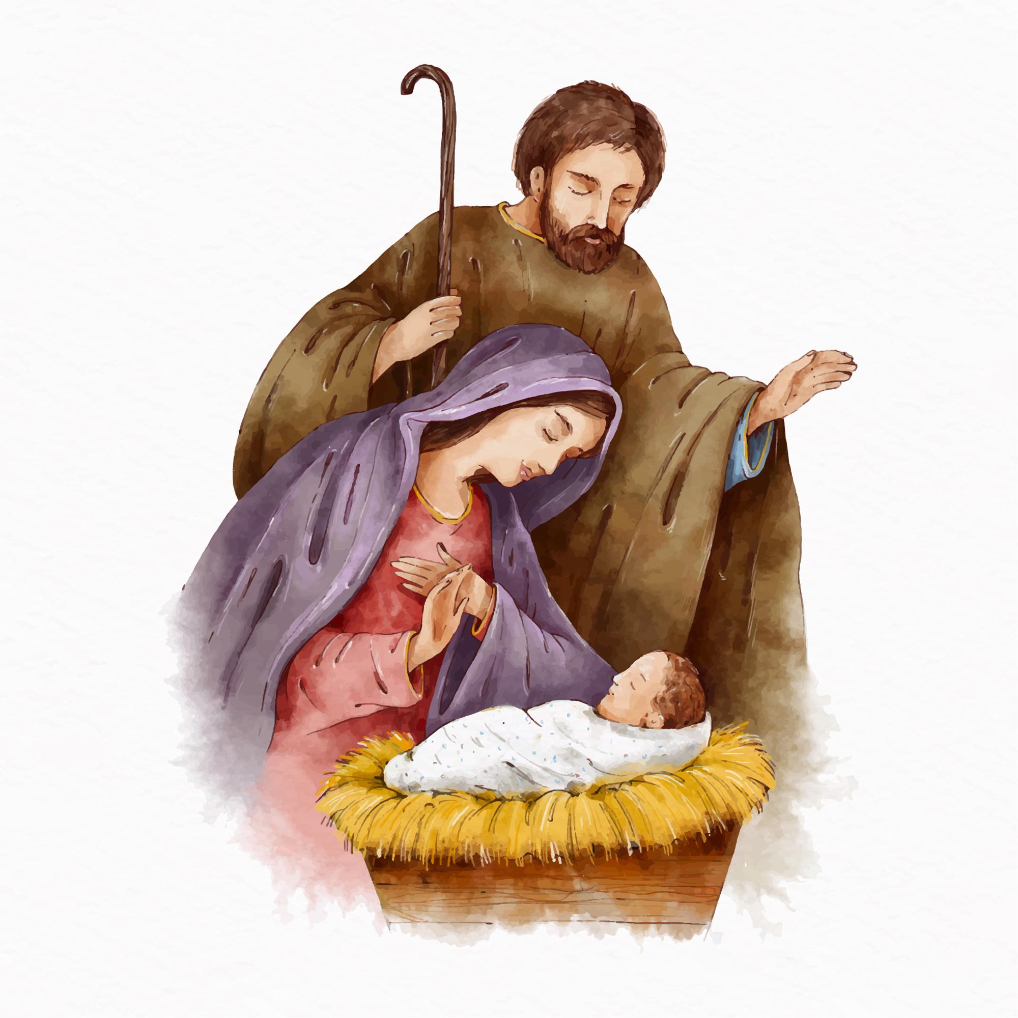 Maalattu jouluseimiasetelma, Maria, Joosef ja Jeesus-vauva