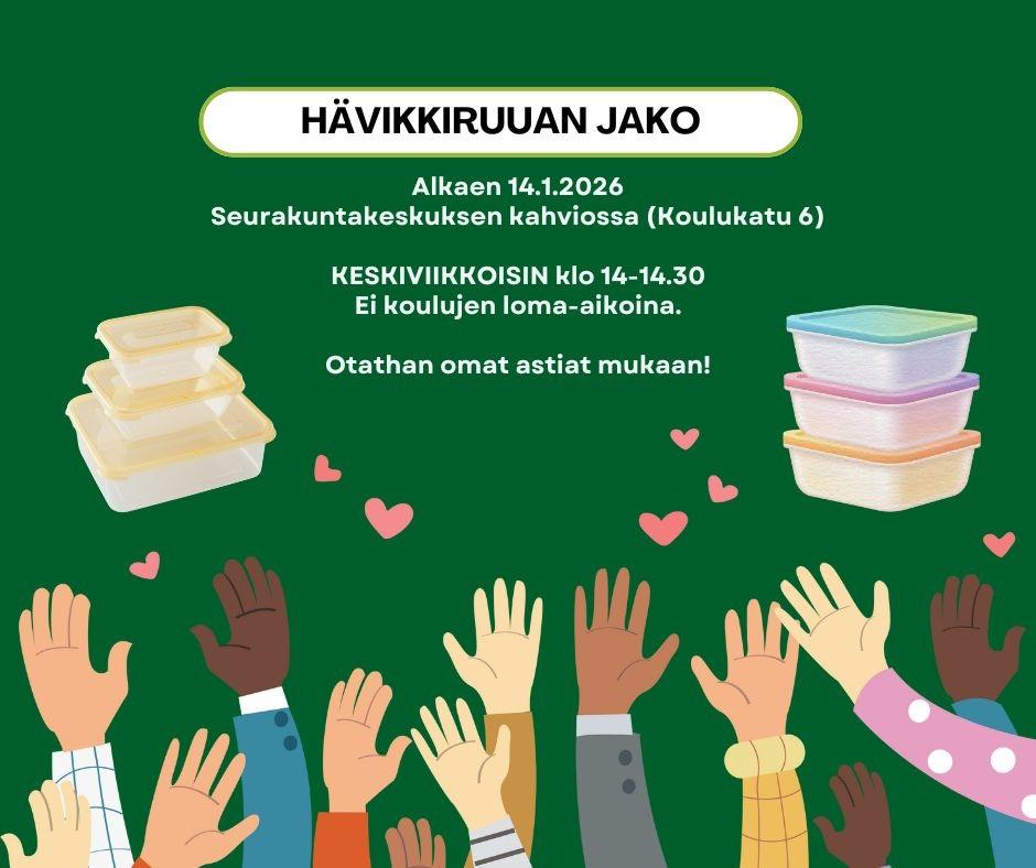 Hävikkiruuan jako 14.1.2026 alkaen seurakuntakeskukselta keskiviikkoisin klo 14-14.30